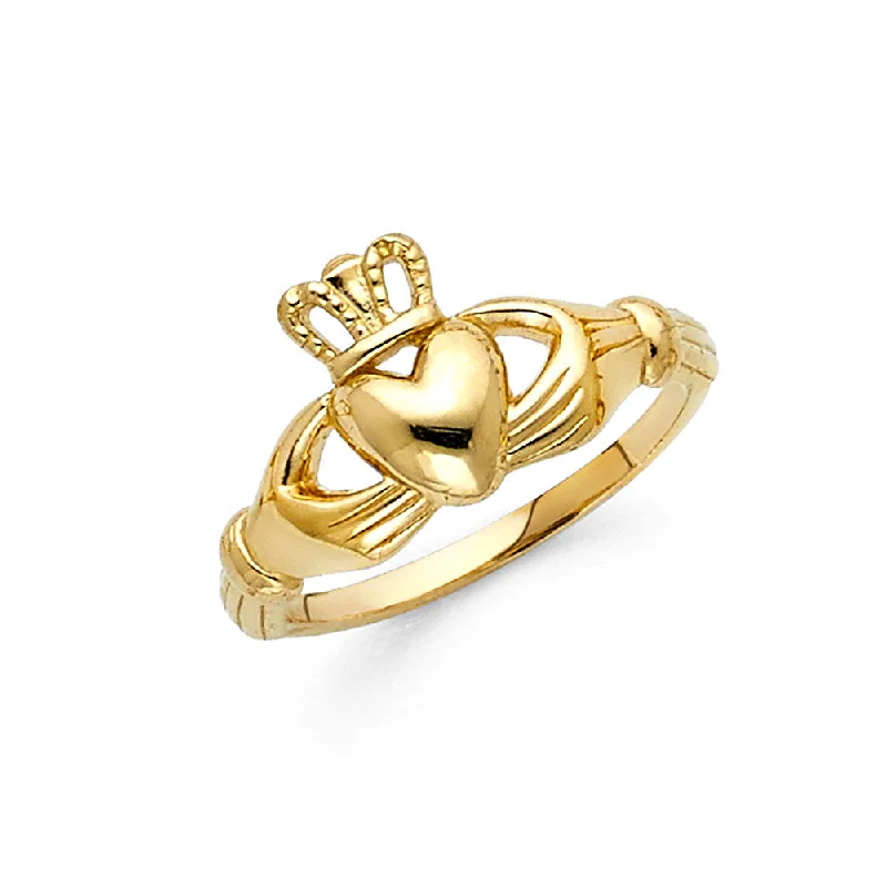 Women’s large statement rings-14K Solid Yellow Gold Claddagh Heart Ring