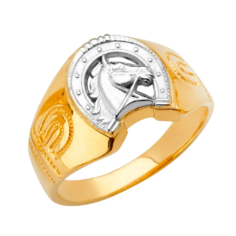 Women’s adjustable gemstone rings-14K Solid Gold Horse Shoe and Horse Head Ring