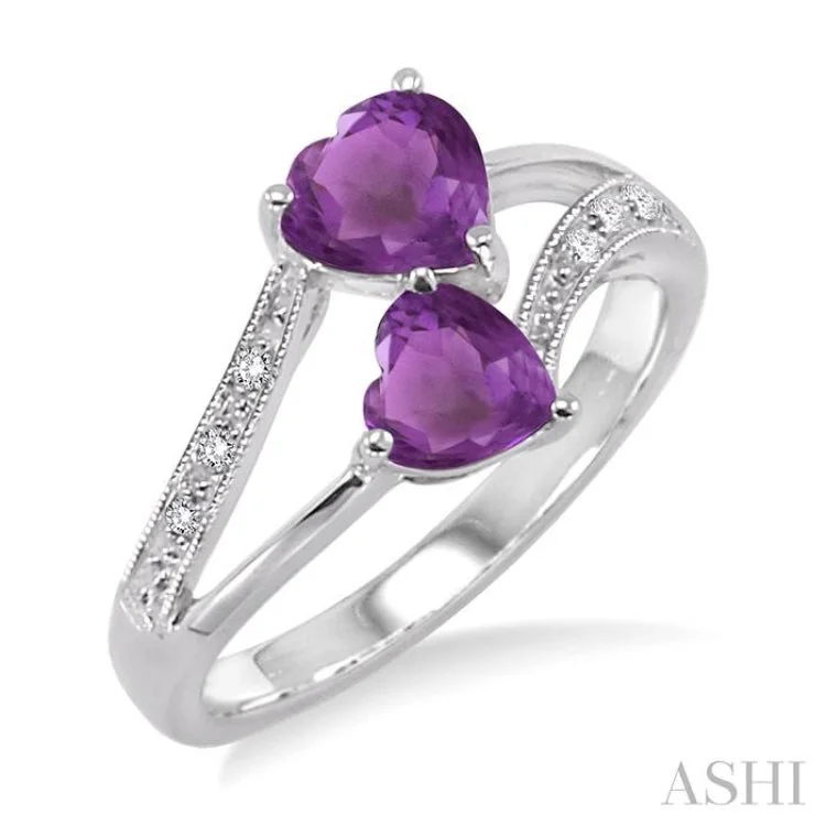 Women’s unique engagement rings-5&6 mm Heart Shape Amethyst and 1/50 Ctw Single Cut Diamond Ring in Sterling Silver