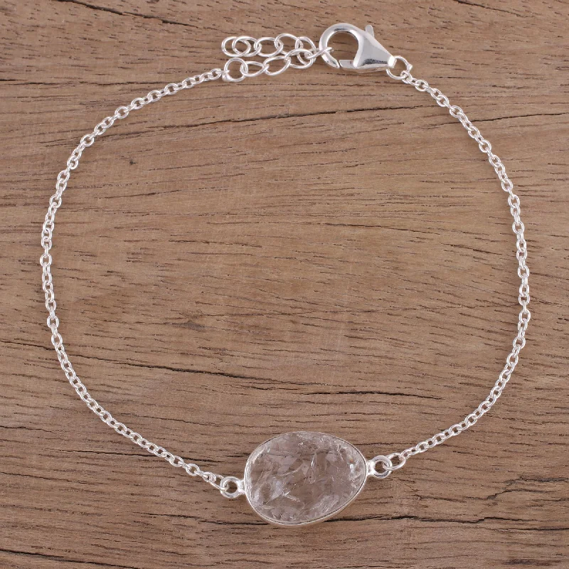 Women’s sterling silver bracelets-Trendy Egg Quartz and Sterling Silver Pendant Bracelet from India