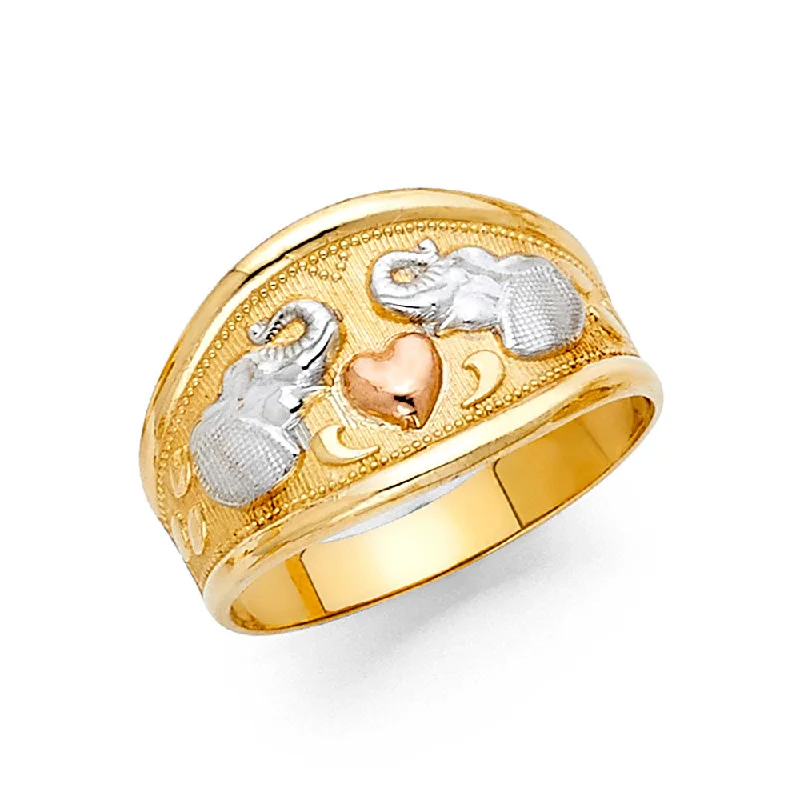 Women’s elegant diamond rings-14K Solid Gold Lucky Elephant & Heart Ring