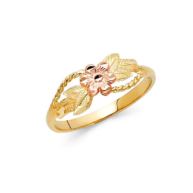 Women’s promise rings-14K Solid Gold Fancy Flower Ring