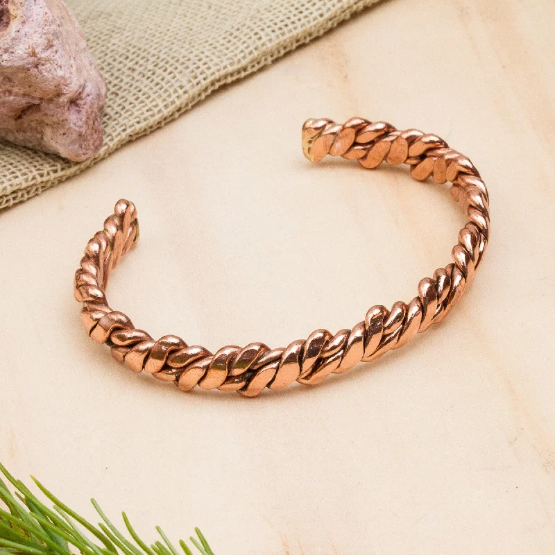 Women’s silver bracelets-Brilliant Luster Handcrafted Copper Cuff Bracelet from Mexico