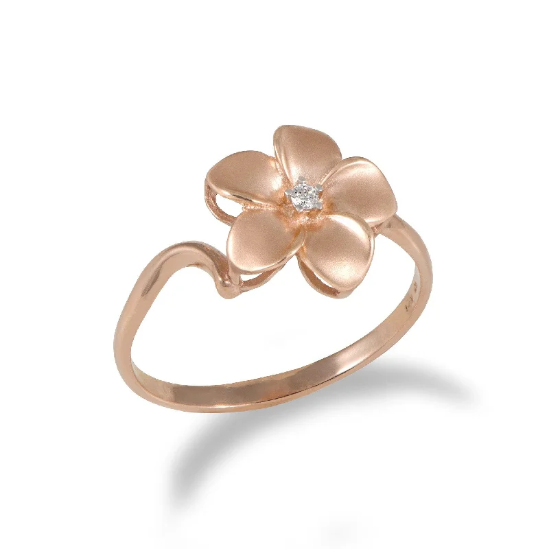 Women’s antique engagement rings-Plumeria Ring in Rose Gold with Diamond - 11mm