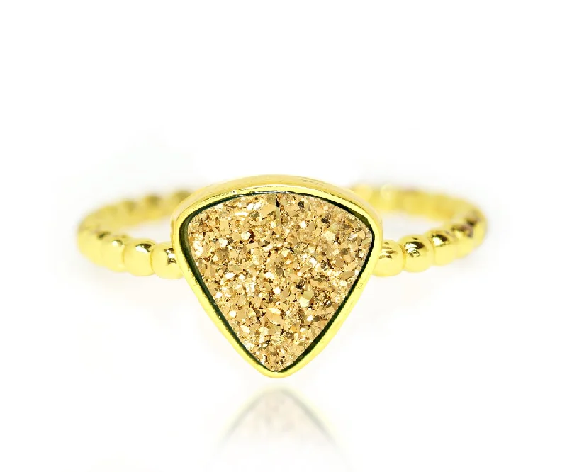 Women’s wedding rings-Small Triangle 18k Gold Druzy Ring