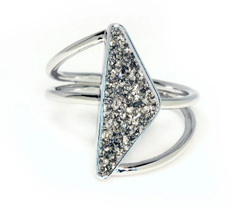 Women’s silver rings-Double Twist Platinum Druzy Ring