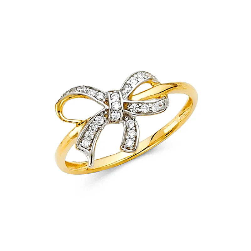 Women’s wedding set rings-14K Solid Gold CZ Gift Bow Fancy Ring