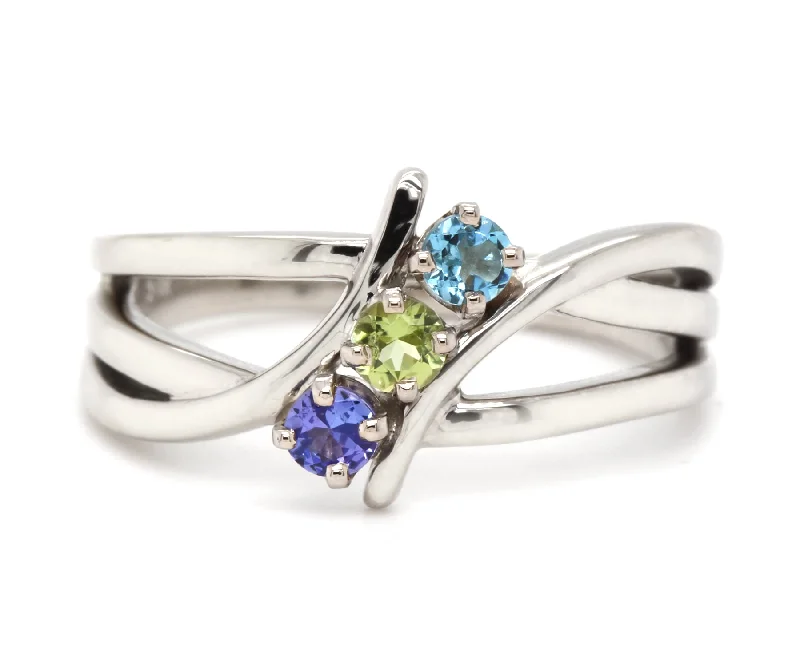 Women’s floral rings-Weaved Modern Mothers Birthstone Family Silver Ring