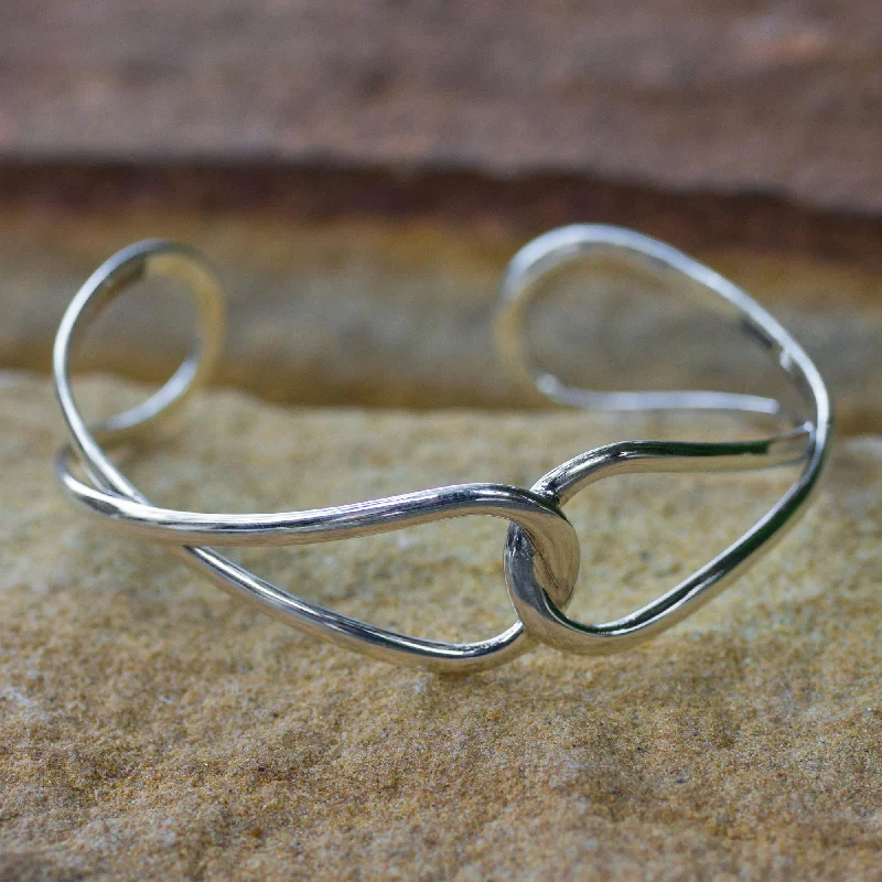 Women’s silver bangles-Lives Entwined Handcrafted Modern Sterling Silver Cuff Bracelet