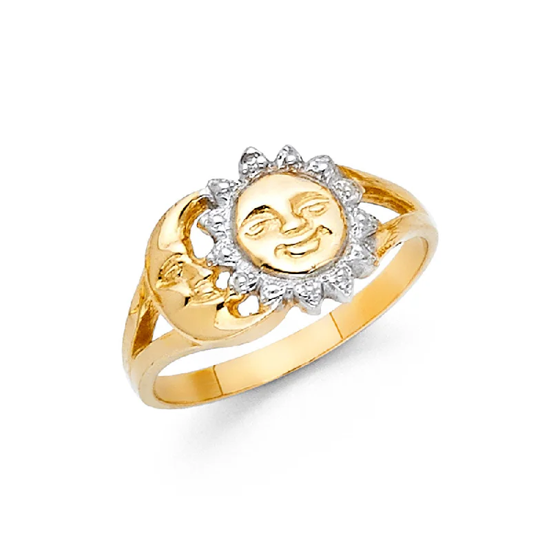 Women’s personalized birthstone rings-14K Solid Gold Sun & Moon Fancy Ring