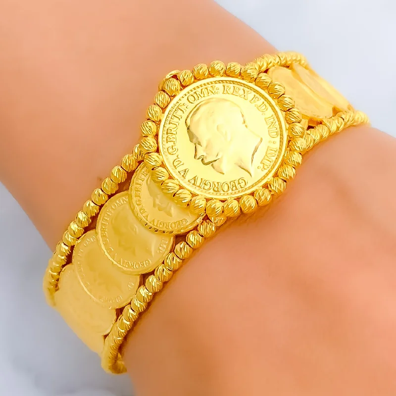 Women’s sparkling bracelets-Engraved Fancy 21k Gold  Bangle Bracelet