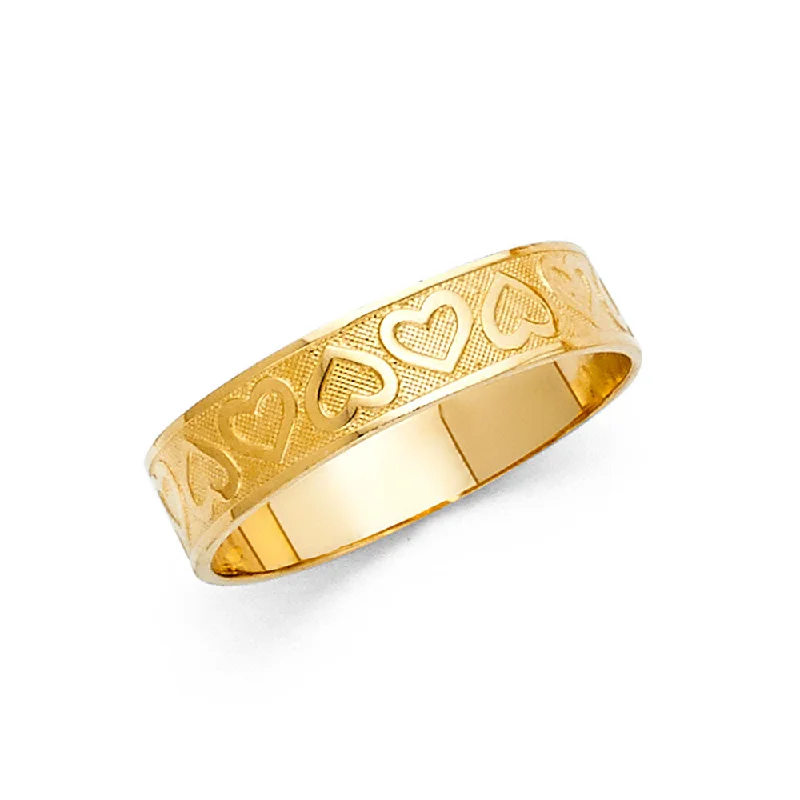 Women’s engraved rings-14K Solid Gold Hearts Fancy Ring