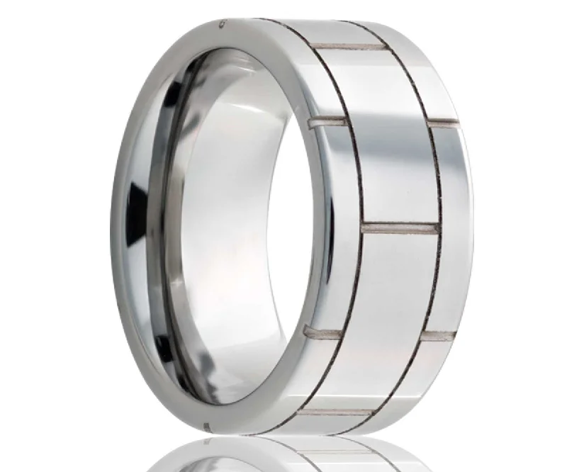 Women’s wedding set rings-Flat Tungsten Carved Pattern Ring