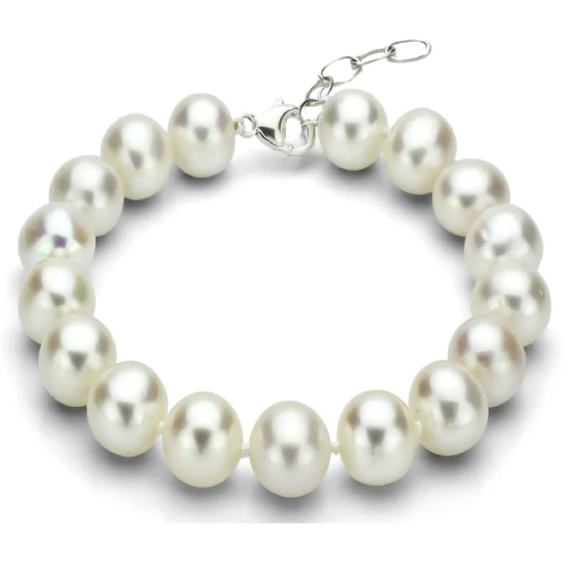 Women’s leather bracelets-DaVonna Sterling Silver 12-13 mm White Round Freshwater Pearl Bracelet