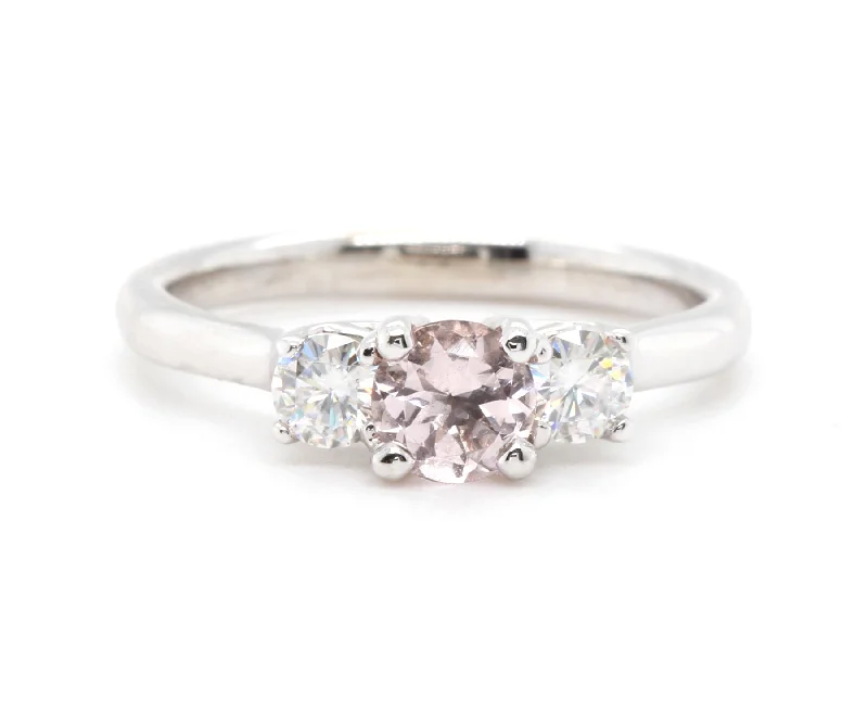 Women’s vintage diamond rings-Pink Morganite Three Stone Ring