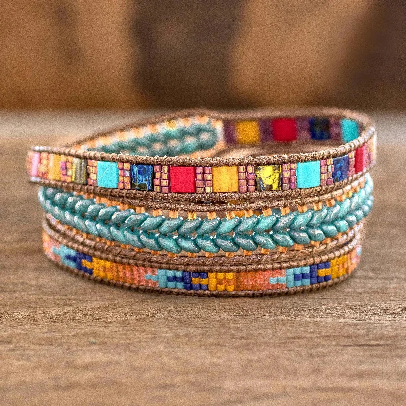 Women’s luxury silver bracelets-Country Market Multicolored Glass Beaded Wrap Bracelet from Guatemala