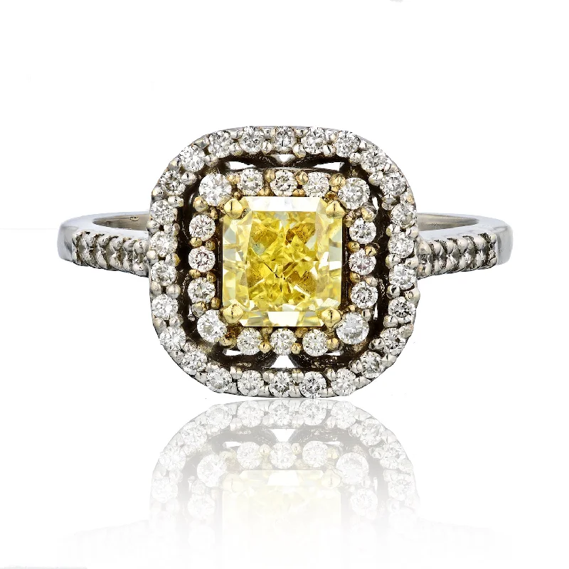 Women’s affordable diamond engagement rings-Natural Intense Yellow Center Diamond Ring