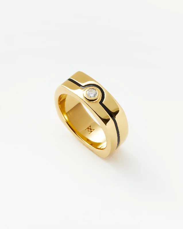 Women’s cocktail rings-Enamel & Stone Byline Wide Band Ring | 18ct Gold Plated/Cubic Zirconia