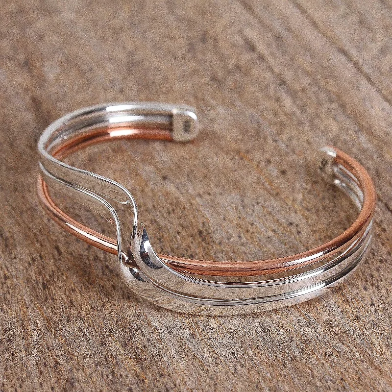 Women’s classic gold bangles-Copper Stream Sterling Silver and Copper Cuff Bracelet from Mexico