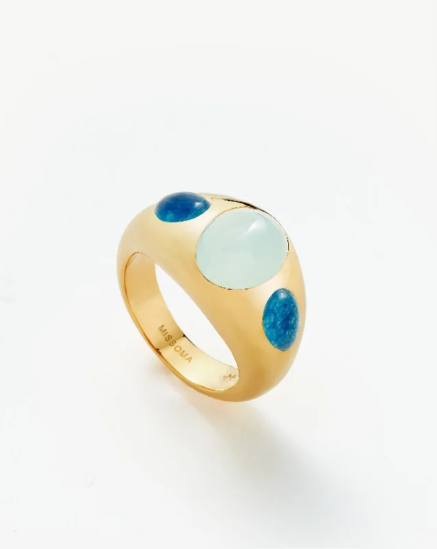 Women’s ruby engagement rings-Good Vibes Triple Gemstone Dome Ring | 18ct Gold Plated/Blue Quartz & Aqua Chalcedony