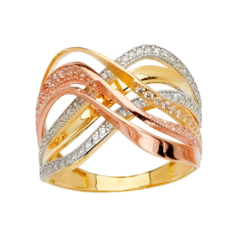 Women’s adjustable rings-14K Solid Gold Multi Line Channel Set CZ Ring