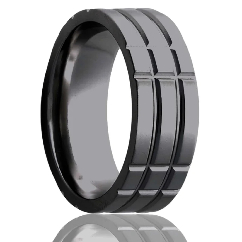 Women’s classic wedding rings-Flat Zirconium Ring with a Milled Pattern