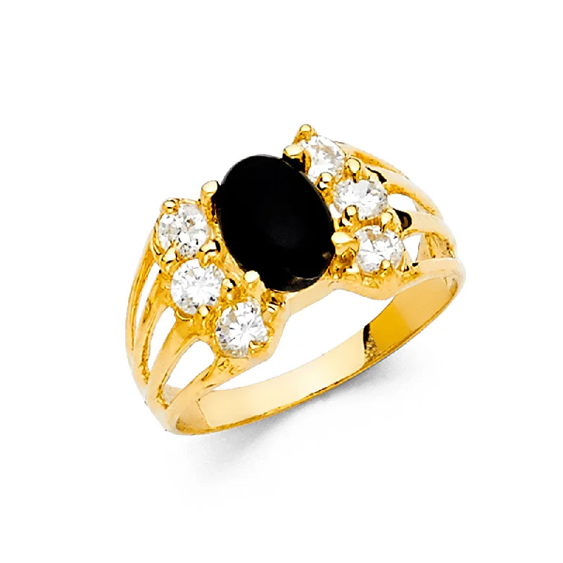 Women’s engraved rings-14K Solid Gold Black CZ Fancy Ring