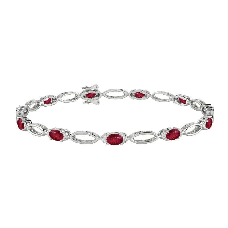 Women’s stackable bracelets-6 1/5 CT Ruby and White Zircon Sterling Silver Link Bracelet