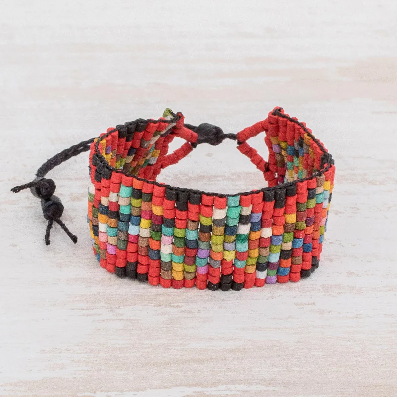 Women’s flower bracelets-Delightful Illusion Handmade Ceramic Beaded Wristband Bracelet from Guatemala