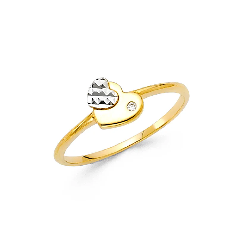 Women’s diamond rings-14K Solid Gold CZ Double Heart Fancy Ring