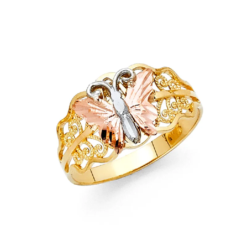 Women’s vintage wedding bands-14K Solid Gold Fancy Vintage Butterfly Ring