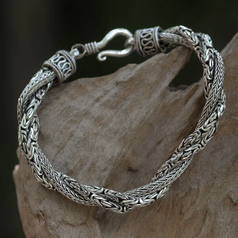 Women’s large bangles-Sanca Batik Handcrafted Triple Braid Sterling Silver Bracelet from Bali