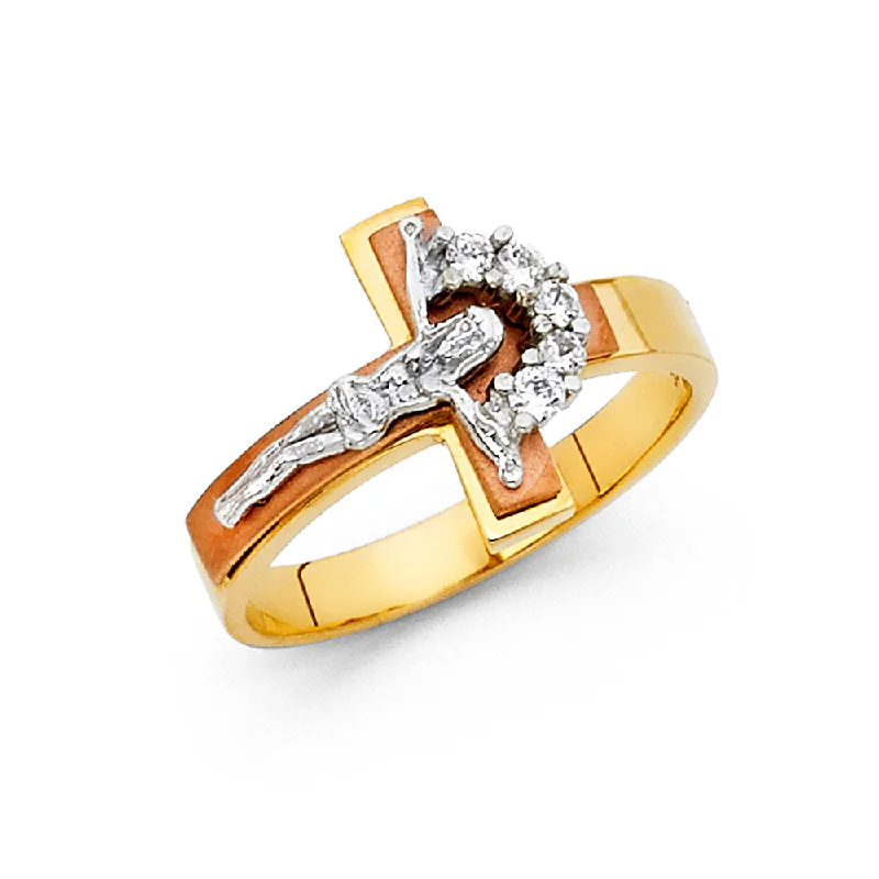 Women’s birthstone rings-14K Solid Gold Sideways Crucifix Ring