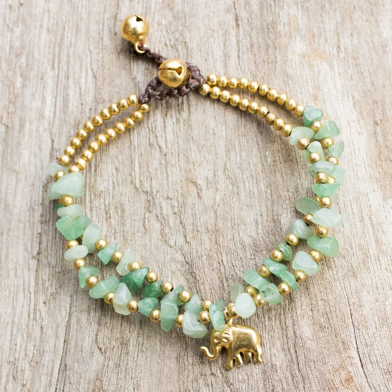 Women’s moonstone bracelets-Green Elephant Green Quartz Beaded Elephant Charm Bracelet from Thailand