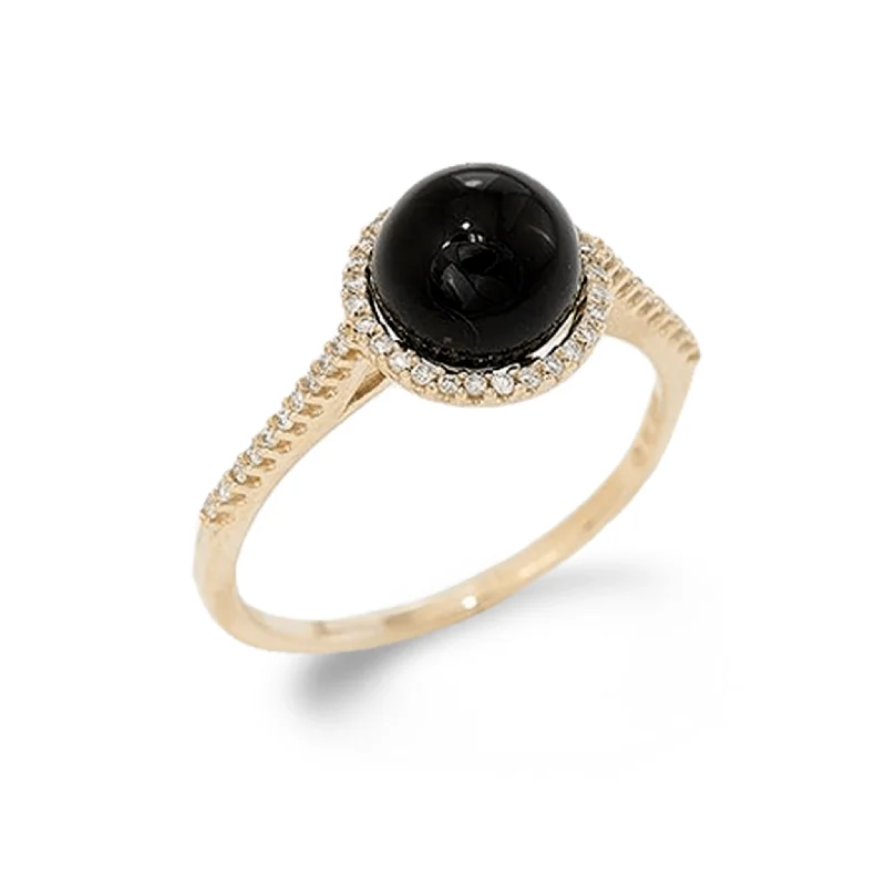 Women’s platinum engagement rings-Black Coral Halo Ring in Gold with Diamonds - 7-7.9mm