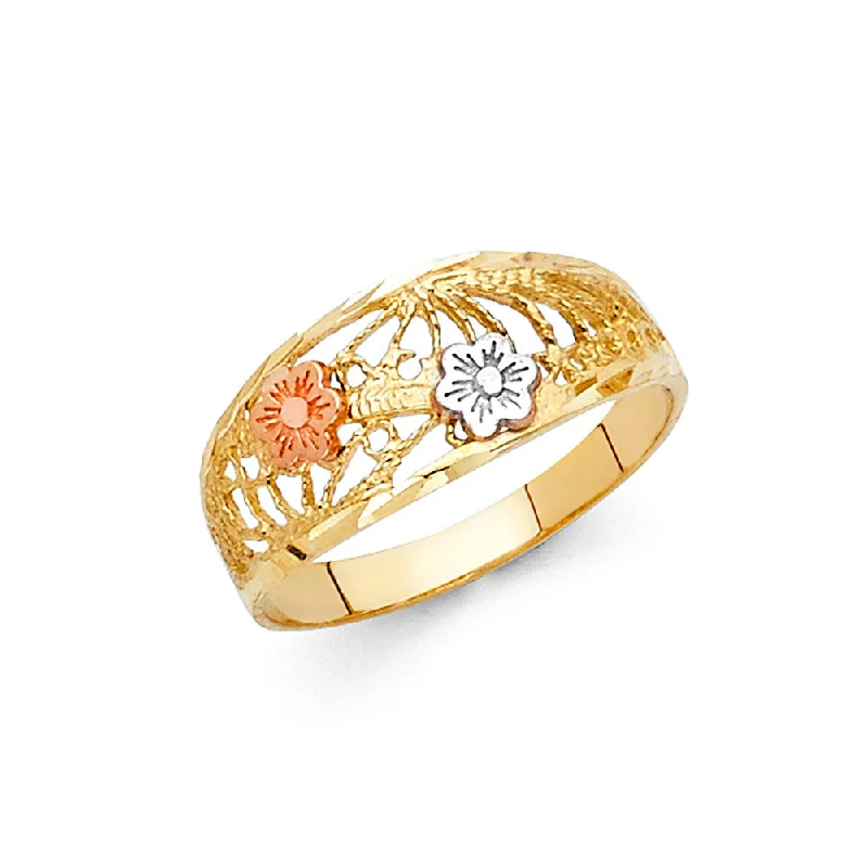 Women’s two-tone rings-14K Solid Gold Fancy Flower Ring