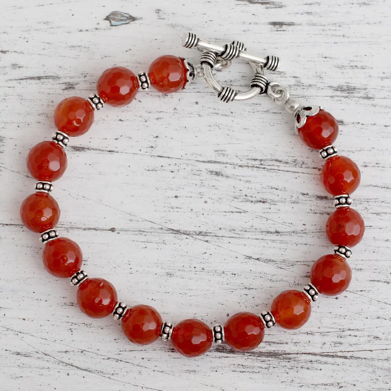 Women’s wrap bangles-Royal Glow Carnelian & Silver Beaded Bracelet