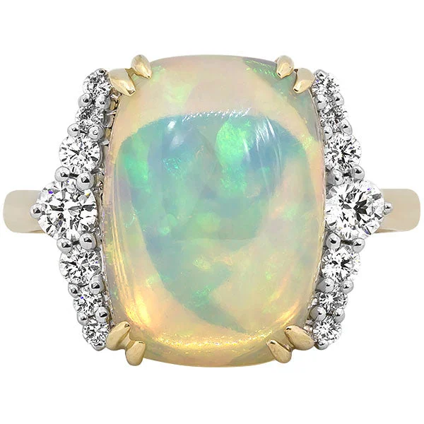 Women’s romantic engagement rings-Gems of Distinction Collection's 14k Yellow Gold 3.69ct Ethiopian Opal & .35ctw Diamond Euro Shank Ring