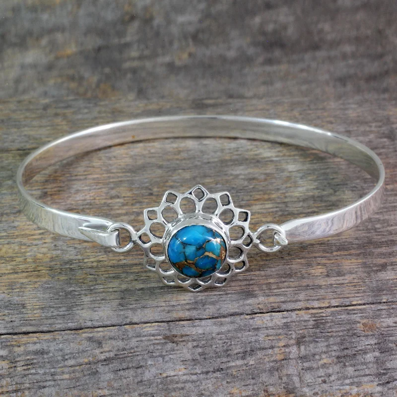 Women’s stackable bracelets-Star of Gujurat Handcrafted Silver Bangle Bracelet with Composite Turquoise