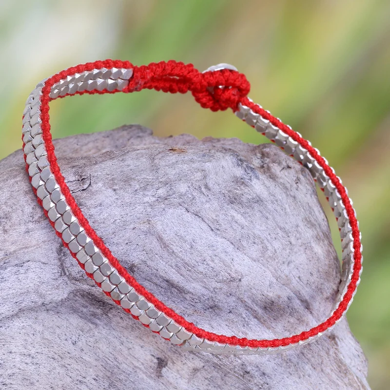 Women’s heart-shaped bracelets-Shimmering Path in Red Red Artisan Crafted Sterling Silver Beaded Bracelet