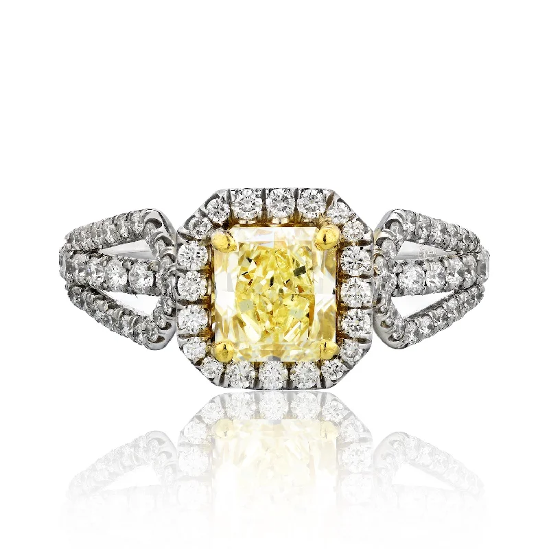 Women’s engagement rings with heart-shaped diamonds-Cushion Cut Natural Yellow Diamond Engagement Ring