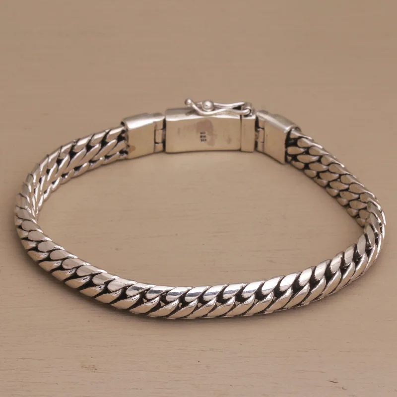 Women’s luxury leather bracelets-Chain of Power Chain Bracelet Crafted of Sterling Silver from Bali