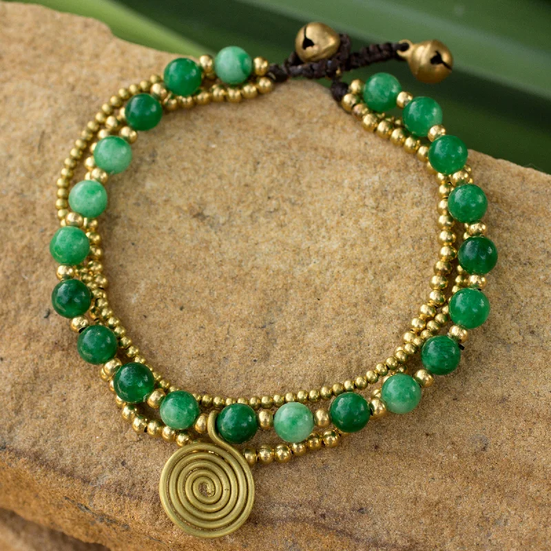 Women’s wedding bracelets-Daydreams Brass Beaded Aventurine Bracelet from Thailand