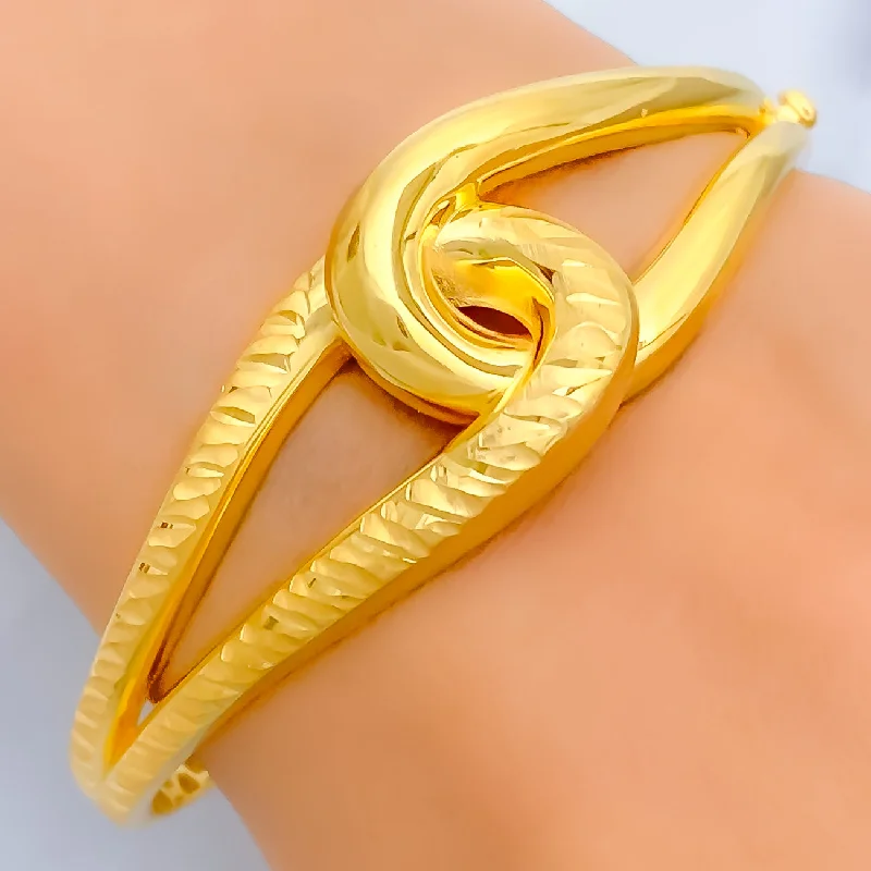 Women’s romantic bracelets-Unique Dual Textured Looped 22k Gold Bangle Bracelet