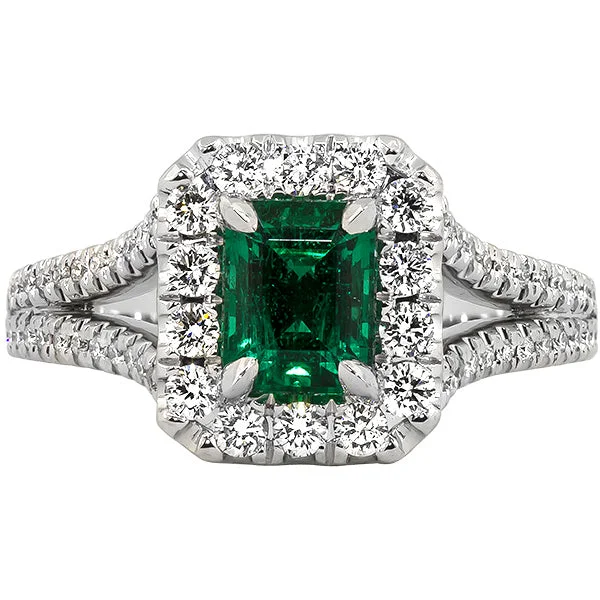 Women’s wedding and engagement ring sets-Gems of Distinction Collection's 18K White Gold 1.18ct Emerald & .56ctw Diamond Ring