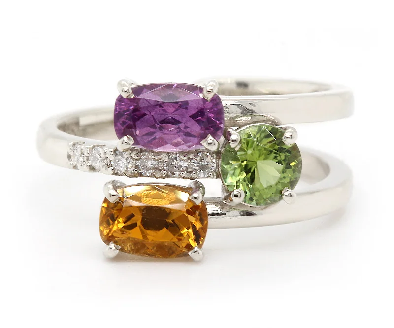 Women’s floral rings-Colorful Multirow Garnet Tourmaline Ring