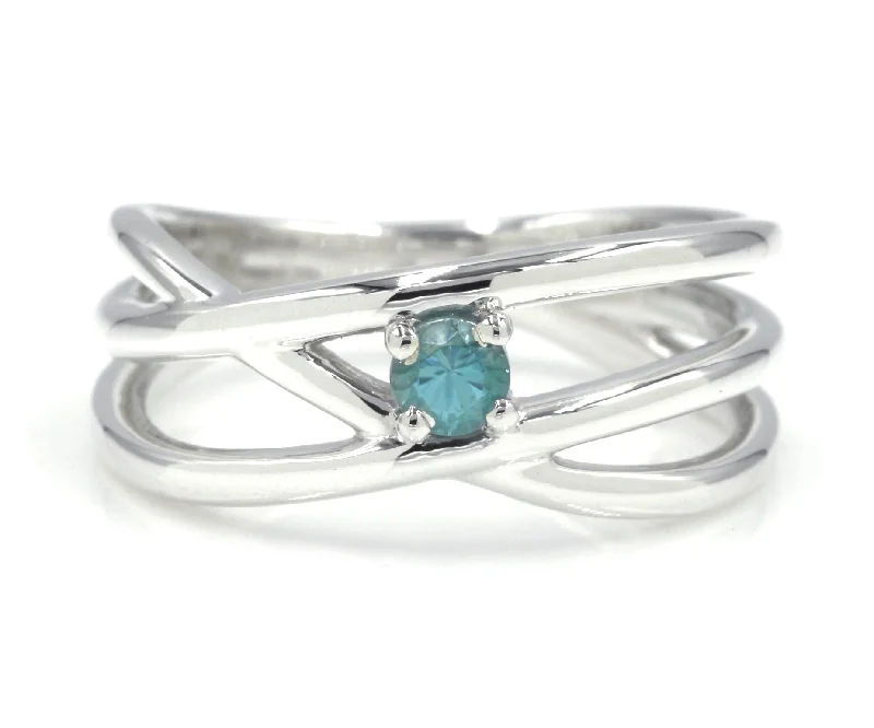 Women’s diamond solitaire rings-Weave Criss-Cross Gemstone Silver Ring