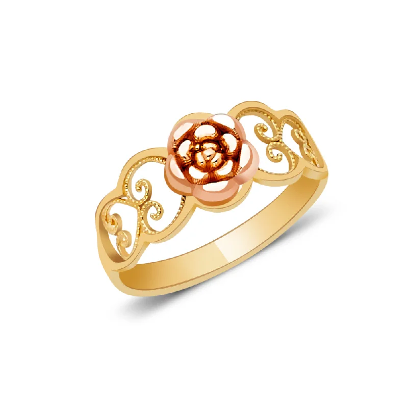 Women’s elegant diamond rings-14K Solid Gold Flower Ring