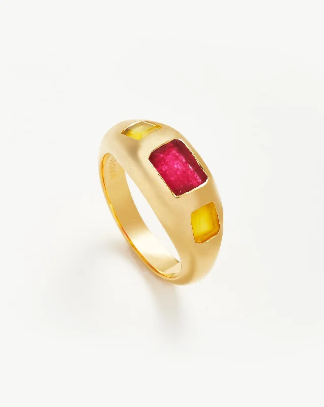 Women’s pink sapphire rings-Good Vibes Triple Gemstone Statement Ring | 18ct Gold Plated/Pink Quartz & Mango Chalcedony