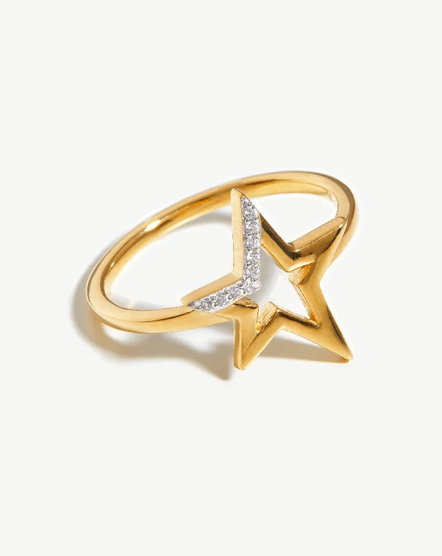 Women’s platinum diamond rings-Celestial Pave Star Ring | 18ct Gold Vermeil/Cubic Zirconia